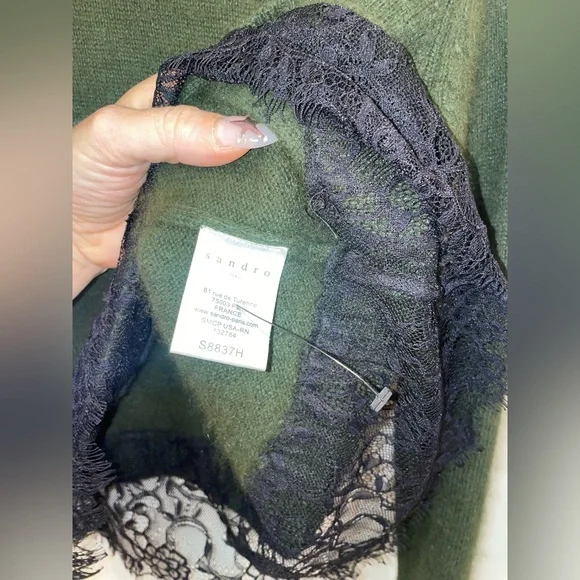 C.O様 Sandro green wool lace hem sweater sz m is available for purchase